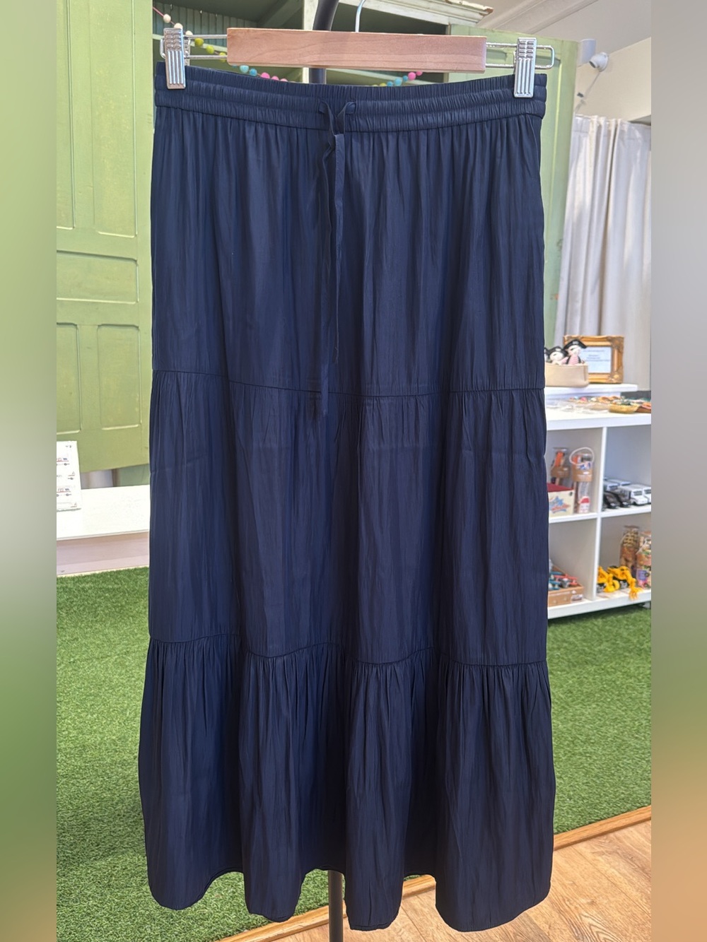 NWT J. Jill Navy Tiered Maxi Skirt with Drawstring Waist